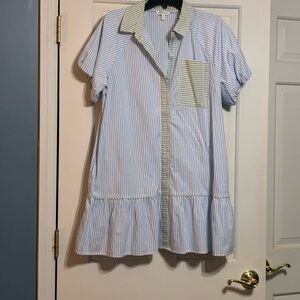 Crown & Ivy Green and Blue Striped Dress